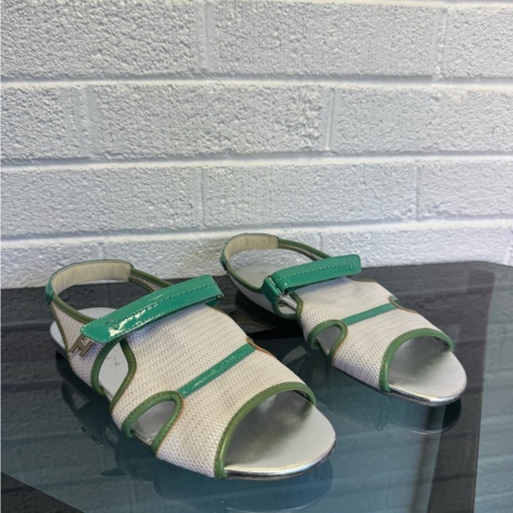 Hogan Green and White Sandals with Slip-Resistant Sole